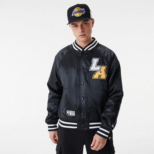 NEW ERA LOS ANGELES LAKERS TEAM LOGO SATIN BOMBER BLACK M