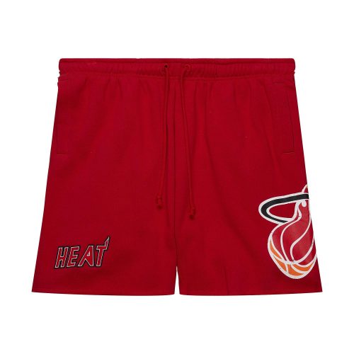 MITCHELL & NESS NBA POSTGAME FLEECE SHORTS VINTAGE LOGO MIAMI HEAT RED XL